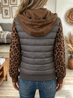 Women's Leopard Panel Hooded Puffer Jacket