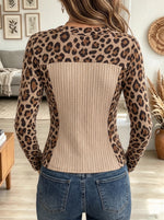 Women's Leopard Contrast Cable Knit Top