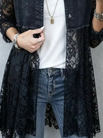 Retro Floral Lace Patchwork Art Casual Stylish Long Sleeve Denim Coat