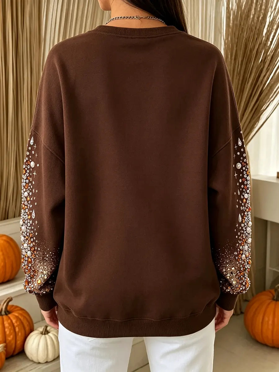 Vintage Autumn Halloween Ghost Pumpkin Art Print Crewneck Sweatshirt