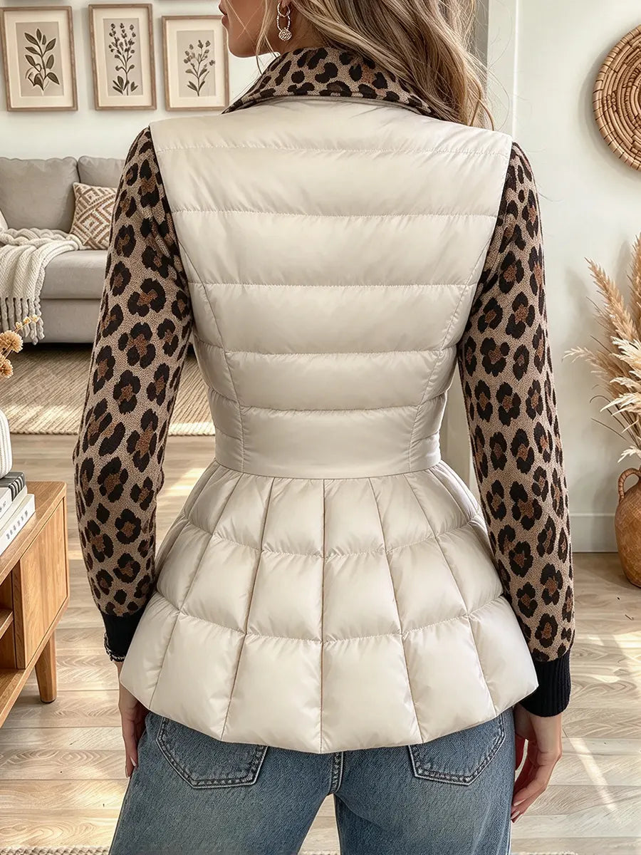 Women's Vintage Elegant Leopard Print Patchwork Quilted Winter Jacket