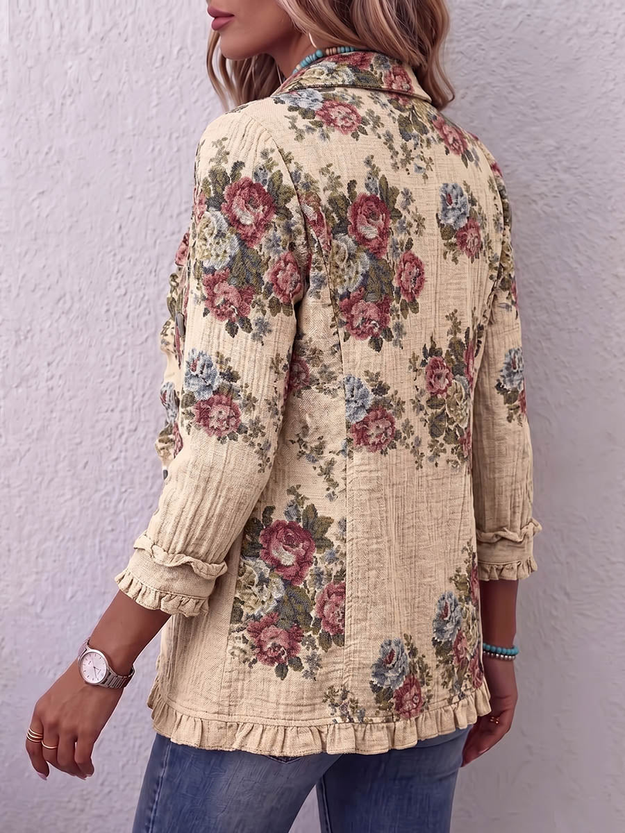 Vintage Elegant Pattern Patchwork Ruffled Jacket