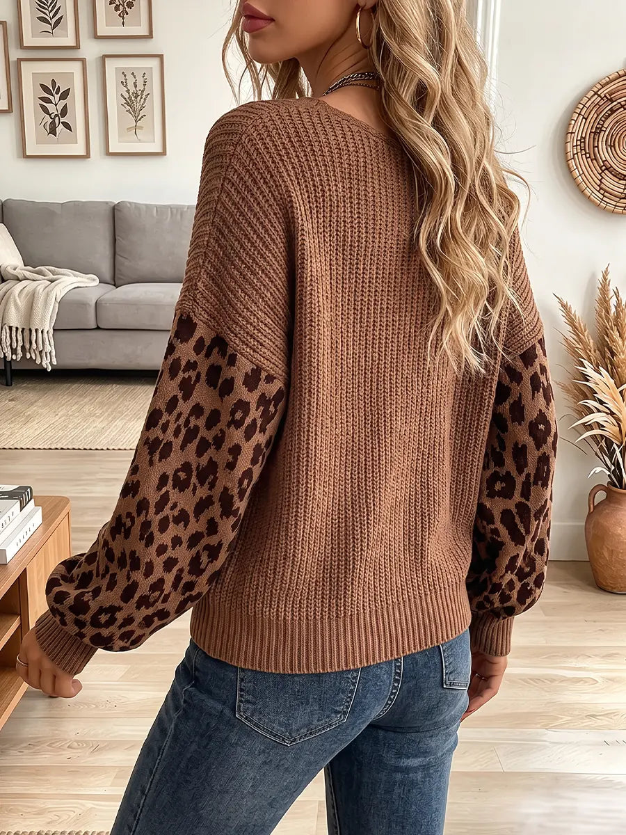 Vintage Elegant Knit Patchwork Leopard Sweater