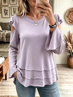 Women's Cold-Shoulder Tiered Ruffle Hem Knit Top