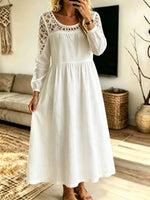 Women Hollow‑Out Spliced Solid Midi Dress