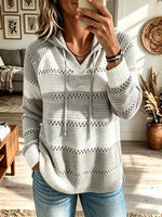 Women's Striped Knit Drawstring Hooded Sweater