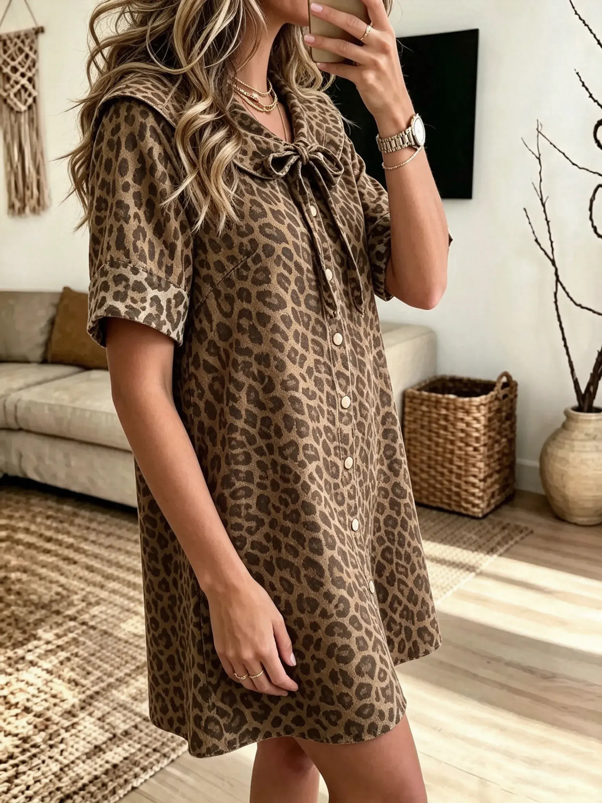 Women's Leopard Sailor Collar Shift Dress