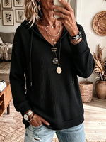 Women's Waffle Knit Drawstring Hooded Sweater