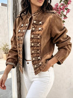 Retro Solid Color Stand Collar Art Casual Stylish Long Sleeve Denim Coat