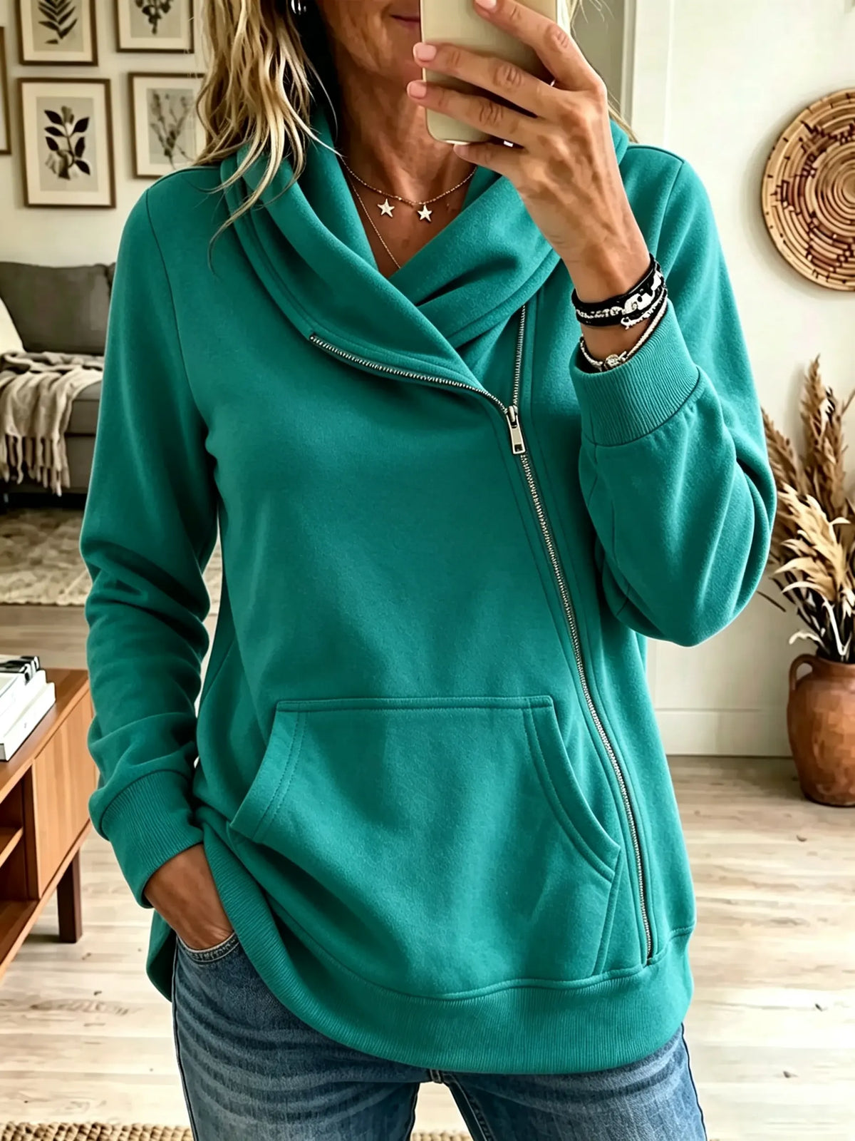Women's Asymmetrical Zip Cowl Neck Sweatshirt