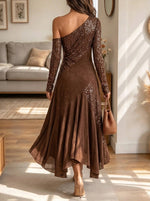 Women's One-Shoulder Sequin Panelled Maxi Dress