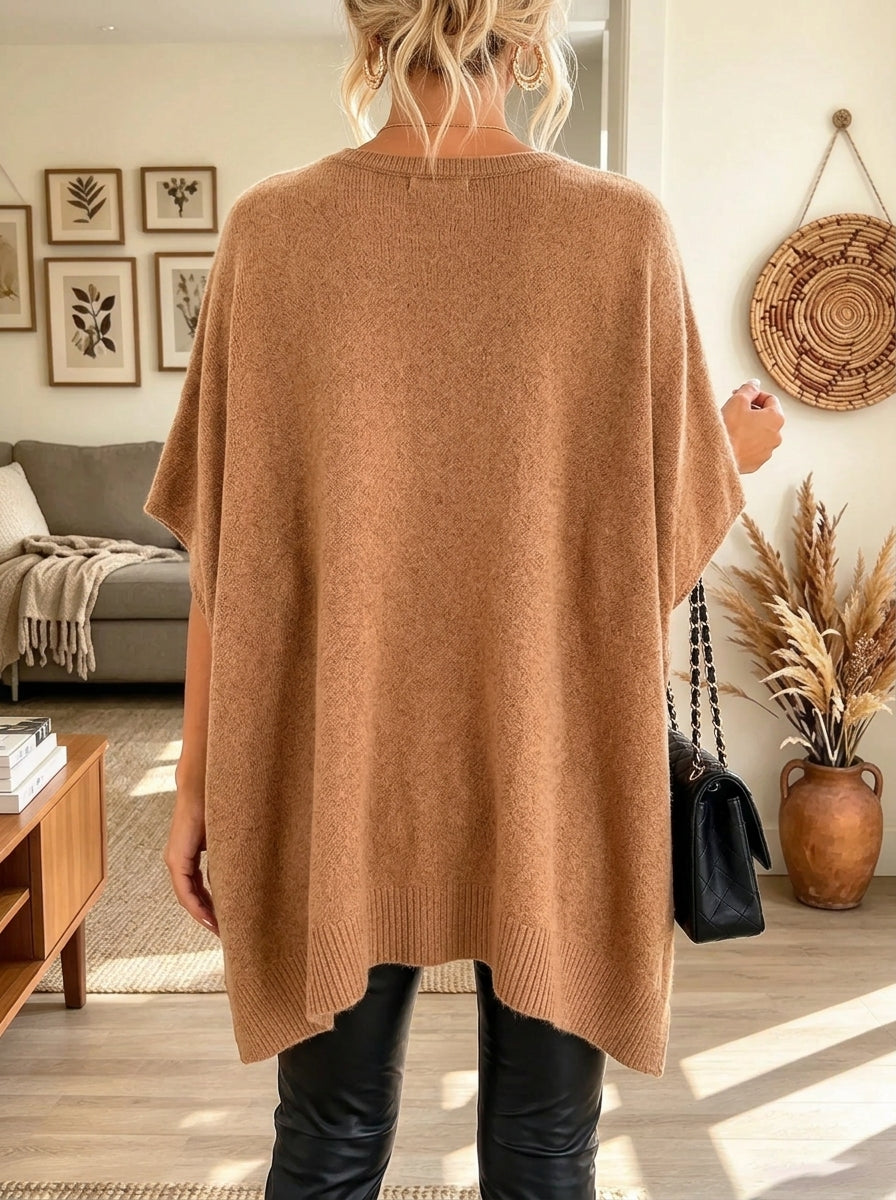 Women's Oversized V-Neck Poncho Sweater