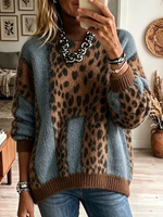 Women's Color-Block Leopard Print Turtleneck Sweater