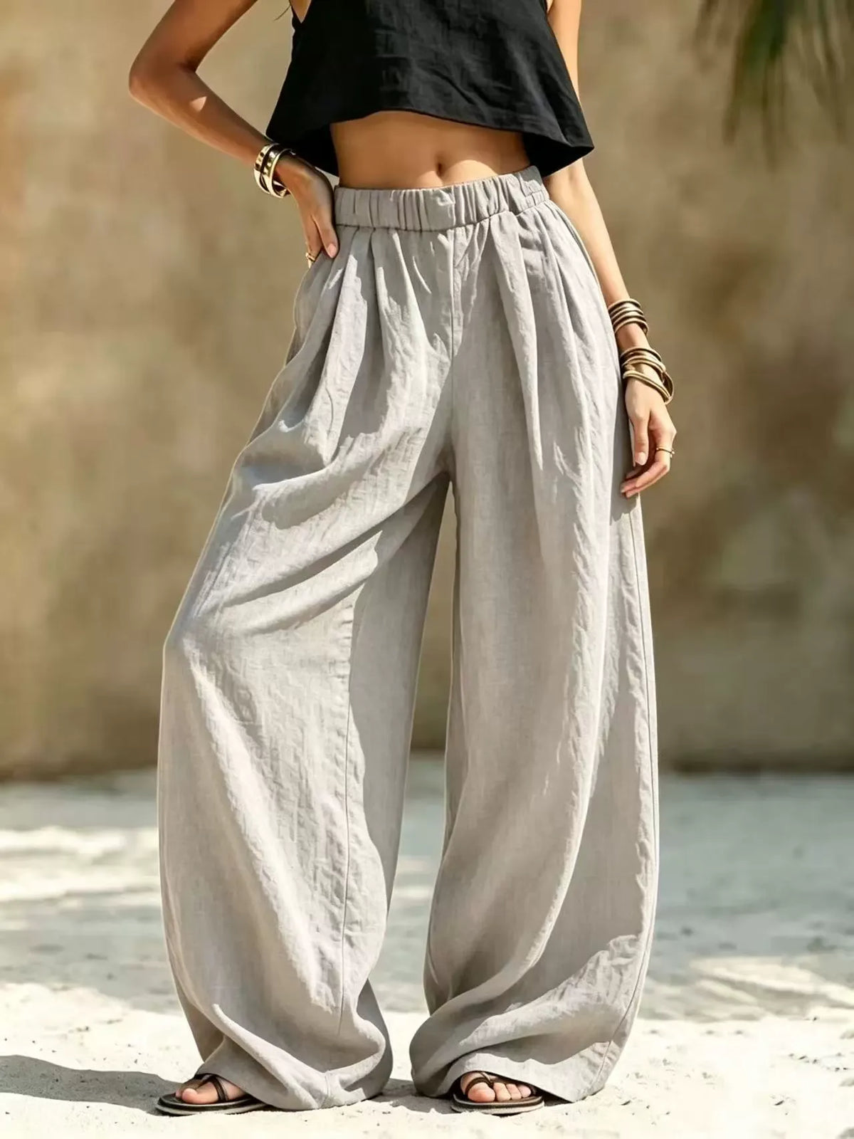 Women's High-Waisted Wide-Leg Linen Pants