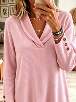 Women's Ribbed Shawl Collar Long Sleeve Top