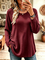 Women's Side Button Ribbed Knit Crewneck Tunic