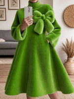 Women's Mock Neck Faux Fur Midi Dress