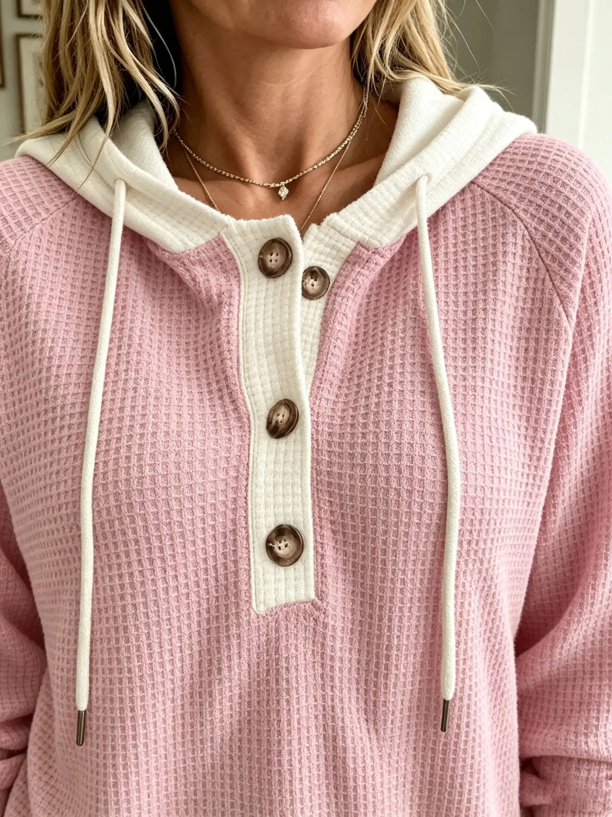 Women's Contrast Trim Waffle Knit Hoodie