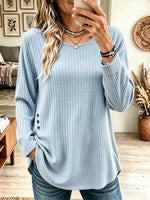 Women's Side Button Ribbed Knit Crewneck Tunic