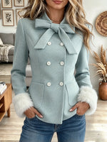 Women's Bow Detail Faux Fur Cuff Blazer