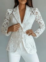 Retro Floral Lace Hollow Art Casual Stylish Long Sleeve Lapel Coat