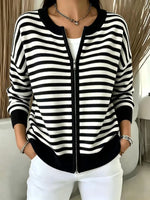 Classic Stripe Pattern Zip Long Sleeve Casual Stylish Knitted Cardigan Coat