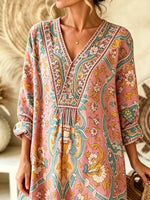 Women Pastel Floral Border Print V-neck Maxi Dress
