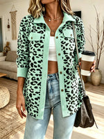 Women Leopard Print Corduroy Collared Jacket