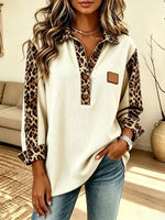 Retro Chic Leopard Pattern Art Long Sleeve Casual Stylish Patchwork Shirt