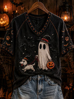 Women's Ghost Walking Dog Graphic Mineral Wash T-Shirt