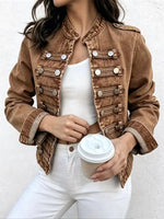 Retro Solid Color Stand Collar Art Casual Stylish Long Sleeve Denim Coat