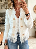 Women's Double-Breasted Fringe Tweed Jacket