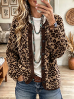 Women's Leopard Crewneck Fuzzy Cardigan