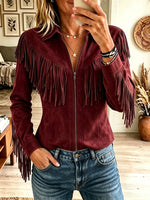Women's Western Fringe Full-Zip Faux Suede Jacket
