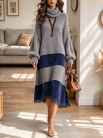 Women's Colorblock Turtleneck Knit Midi Dress