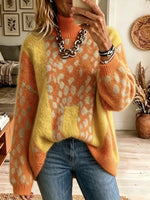 Women's Color-Block Leopard Print Turtleneck Sweater