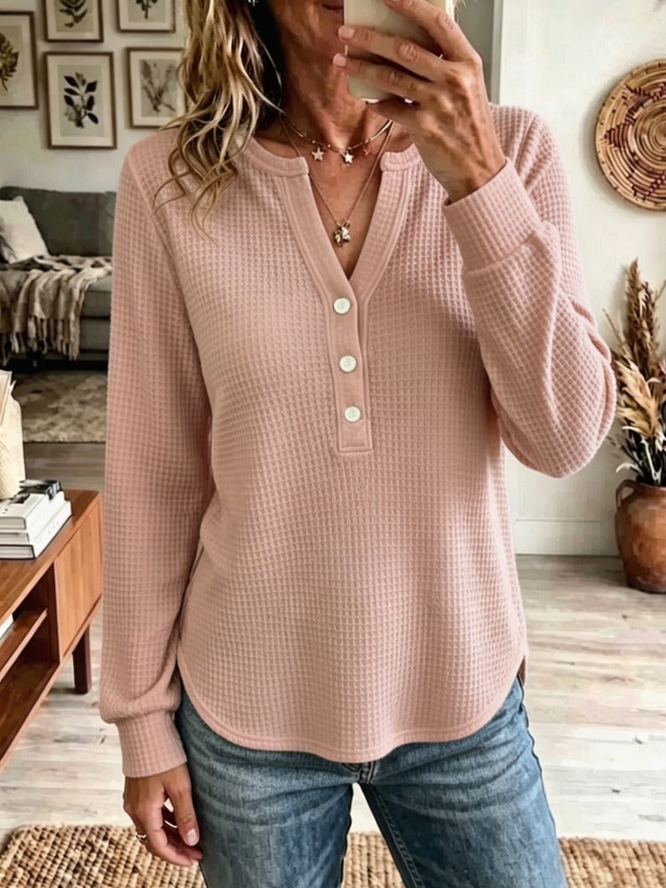 Women's Waffle Knit Henley Top