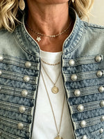 Women's Military Style Double-Breasted Denim Jacket