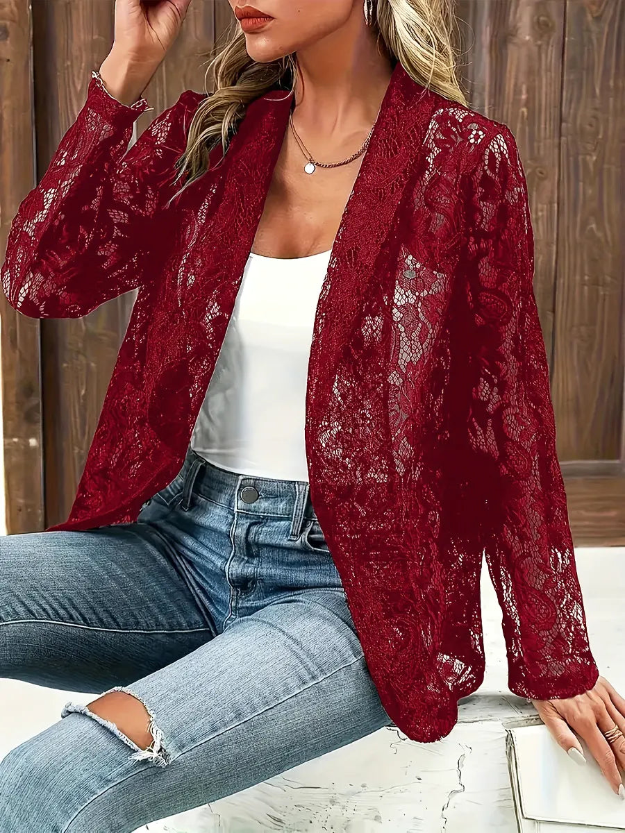 Retro Elegant Floral Lace Hollow Art Casual Stylish Long Sleeve Coat