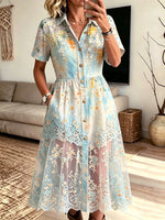 Women's Floral Lace Mesh Shirt Dress
