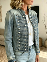 Women's Military Style Double-Breasted Denim Jacket