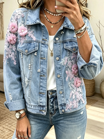 Women's 3D Floral Lace Applique Denim Jacket