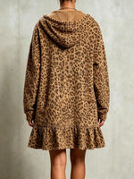 Retro Leopard Pattern Ruffle Art Casual Stylish Cotton Linen Mini Dress