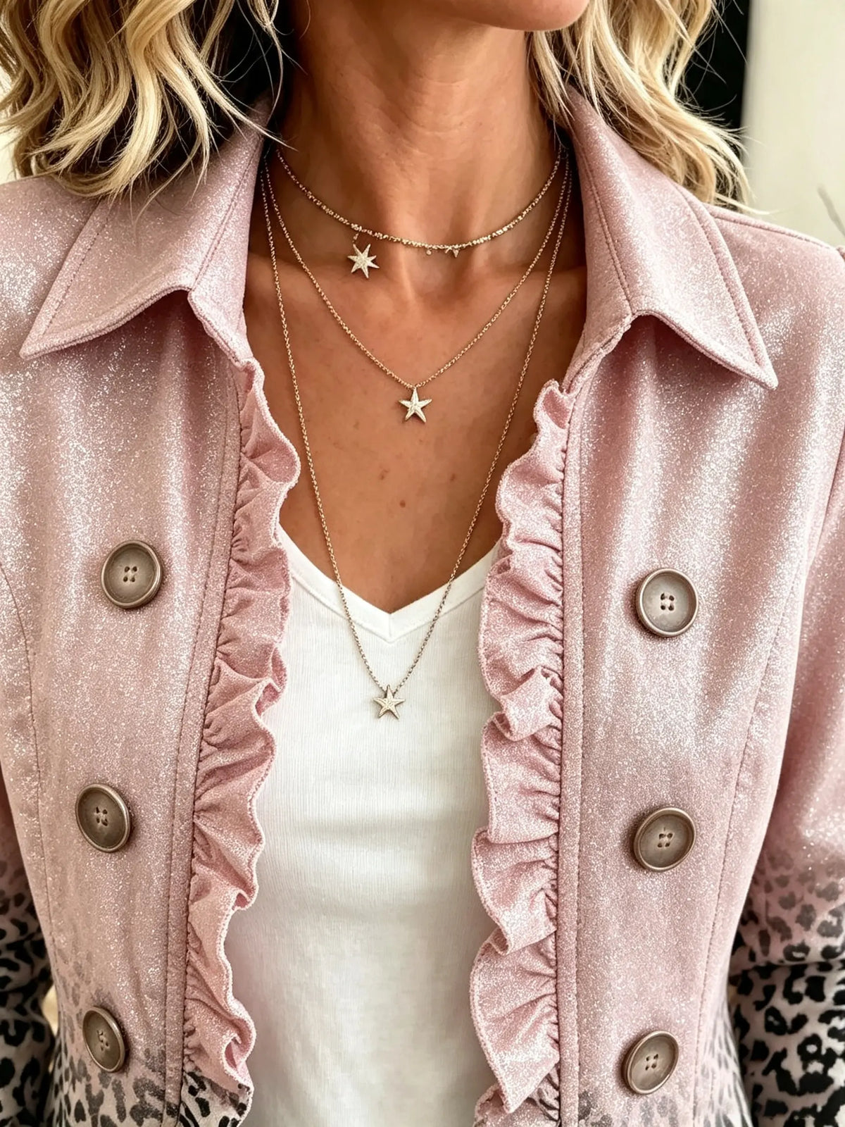 Women's Glitter Ombre Leopard Ruffle Jacket
