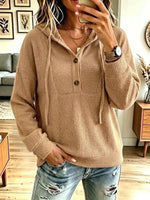 Vintage Hooded Button Art Casual Stylish Long Sleeve Top