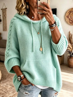 Women's Cable Accented Hooded Knit Sweater