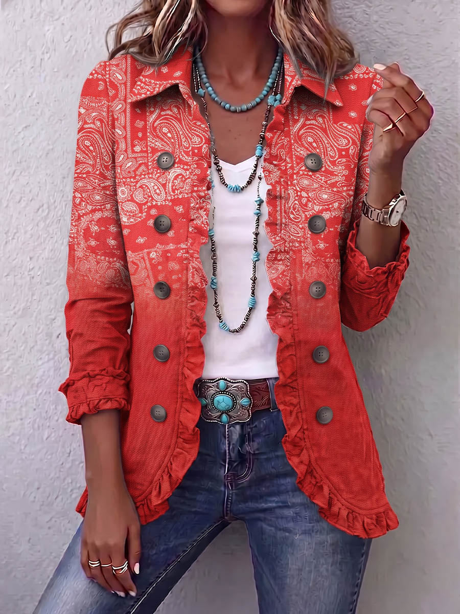 Vintage Elegant Pattern Patchwork Ruffled Jacket