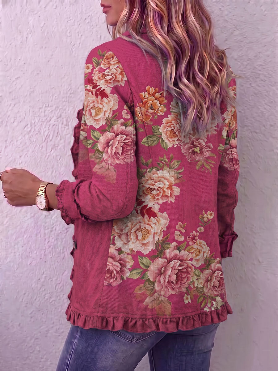 Vintage Elegant Pattern Patchwork Ruffled Jacket