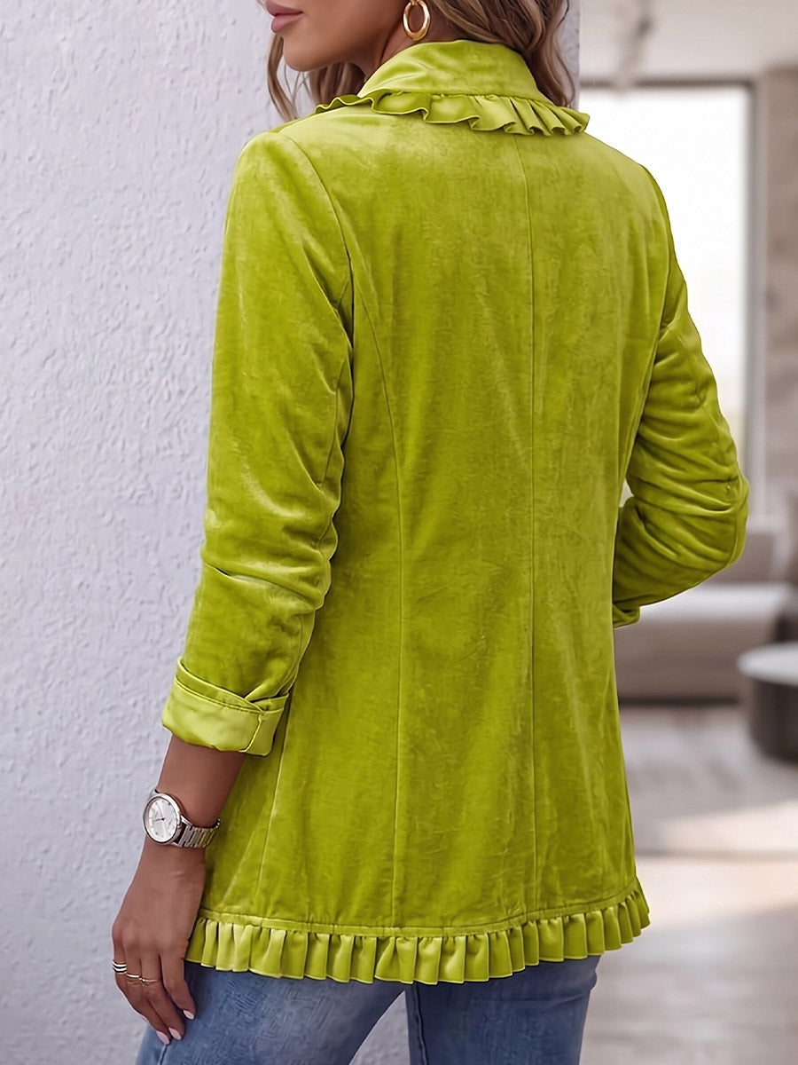 Vintage Elegant Velvet Patchwork Ruffled Jacket