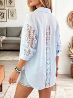 Vintage Elegant Cotton Linen Blend Patchwork Embroidered Lace Shirt